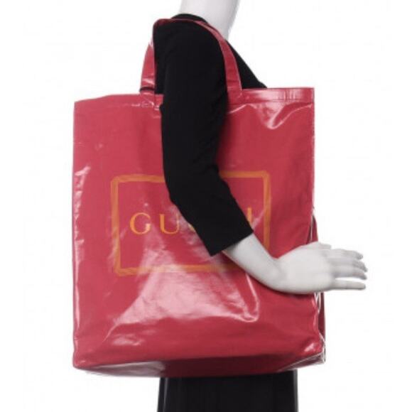 GUCCI Pink Coated Canvas Montecarlo Frame Logo Large Vertical Tote Bag - Picture 15 of 16